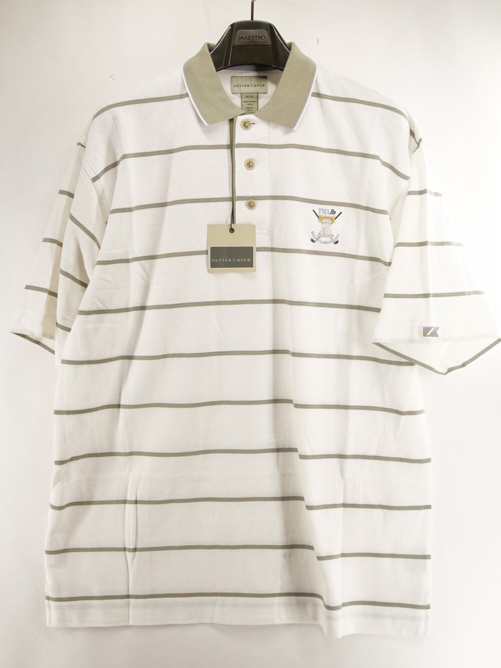 Cutter & Buck Golf Polo Shirt Mens XL NWT White Striped PMA Re Classic 2001